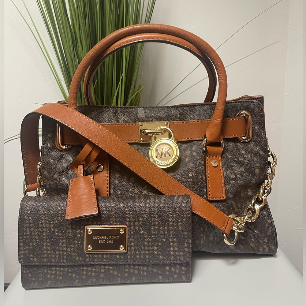 Michael Kors Hamilton Logo PVC Leather Satchel and wallet